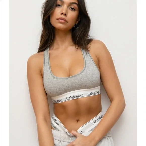 Classic Calvin Klein Racerback Bra in Heathered Grey